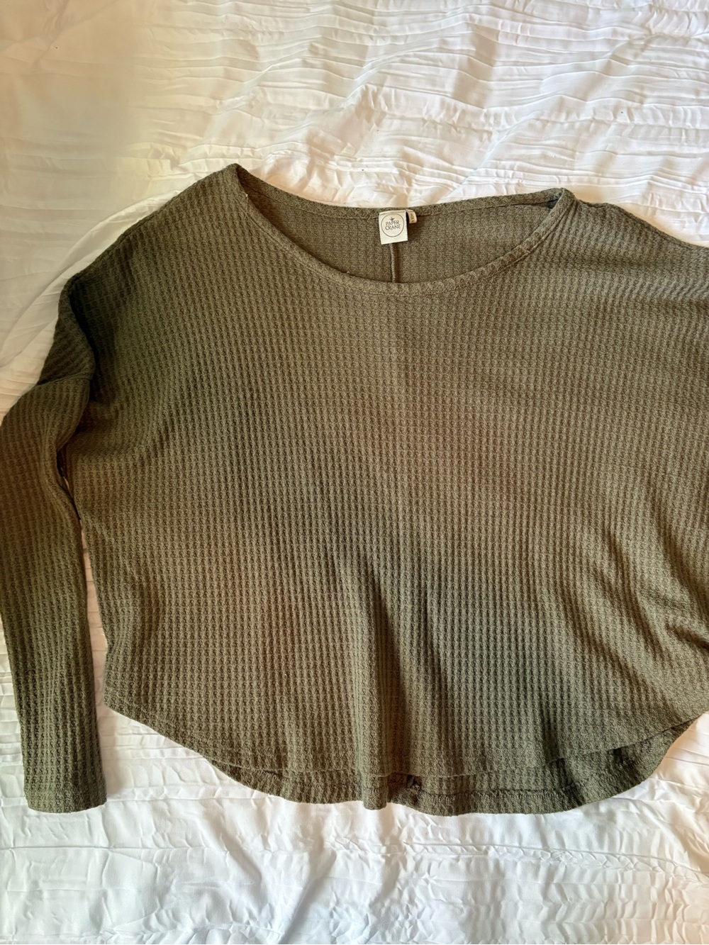 Paper Crane Olive Green Waffle Knit Long Sleeve Top